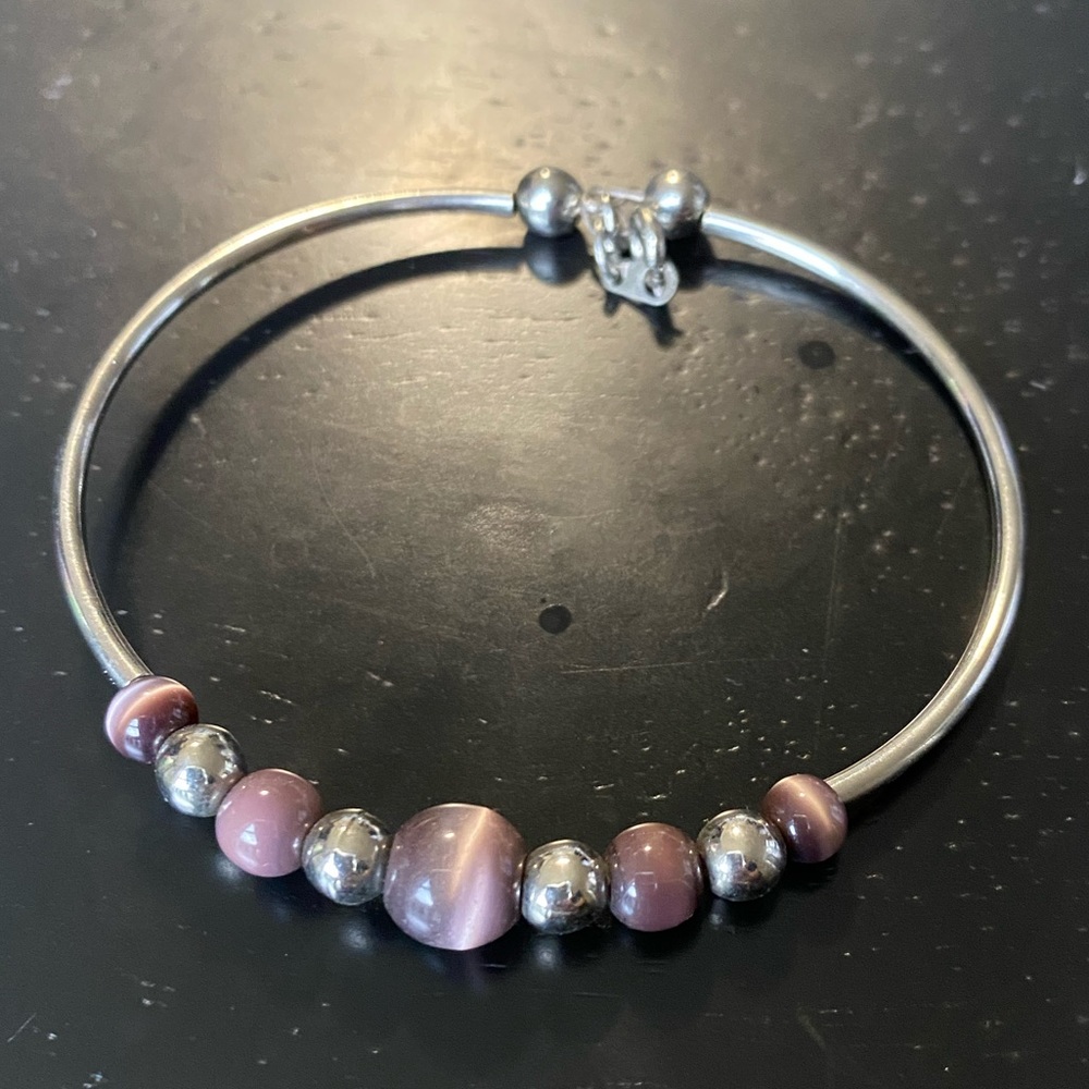 Silver and Purple Beaded Bracelet